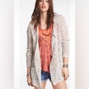 Free People Cream Open-Knit Draped Cardigan linen cotton boho, natural, granola